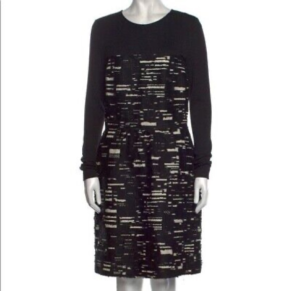 Piazza Sempione Wool Printed Long Sleeve Knee-Length Shift Dress - Picture 1 of 12